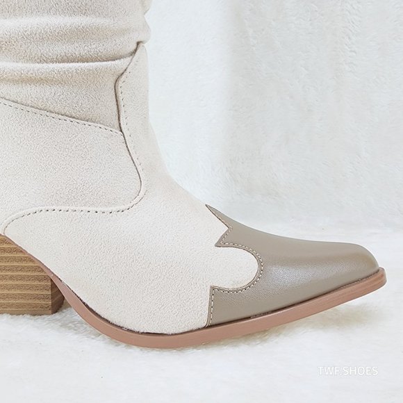 Iconic Western Thigh high Cowgirl Boots Cream - Picture 12 of 12